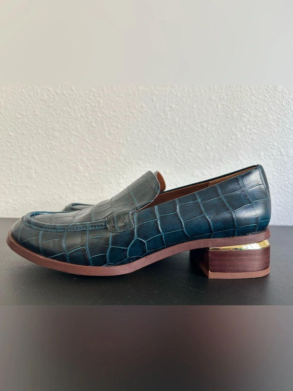 FRANCO SARTO 7.5M Bocca Slip On Loafers EMBOSSED LEATHER DARK BLUE